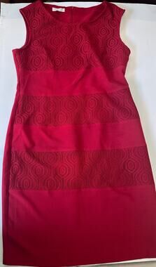 London Style Collection Sheath Dress 14 Burgundy Textured Sheath Midi Dress